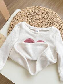 4件套女婴情人节可爱爱心云朵印花圆领长袖上衣和柔软抓绒睡衣套装 - 彩色 - 查看 6