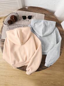SHEIN Set de 2 sudaderas con capucha y cremallera de ajuste holgado informal para niñas preadolescentes - Rosa Pálido - Ver 2