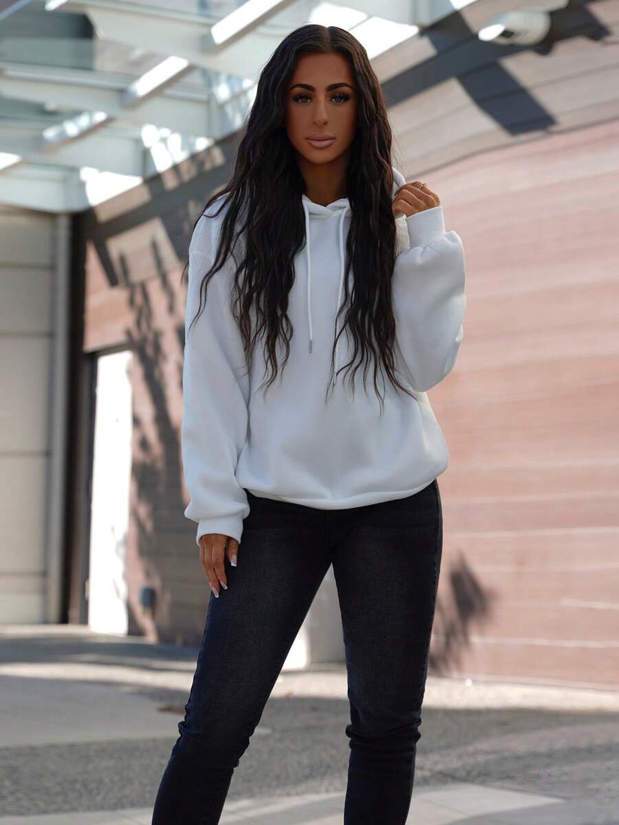 SAYEHFBABY Sudadera ancha de mujer de manga larga y capucha con estampado minimalista casual, Camisetas de manga larga - Blanco - Ver 1