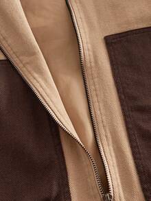 HIMLAND Men's Casual Color Block Patchwork Shacket Mens Mocha Bomber Jacket Vintage Jacket Men Khaki Loose Vuitton Jacket For Men Cropped Men Jacket Men Shacket