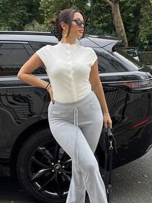 NegzBox 复古风格灰色系腰喇叭腿运动裤 - 灰色 - 查看 5