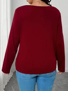 EMERY ROSE Plus Size Casual Chic Versatile Zip-Up T-Shirt For Women - Red - View 2
