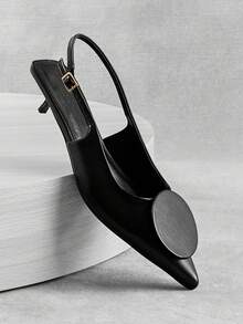 SHUZIA  Women's Pointed Toe Low Heel Flats, Quirky Heel Design, Versatile & Comfortable Slip-On Flats, Suitable For Work And Commute - Black - View 3