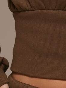 MUSERA V Neck Cinched Waist Long Sleeve Jumper Top Cool Girl, Streetstyle, Cute, , , Winter - Coffee Brown - View 6