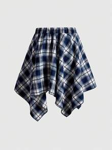 ROMWE Grunge Punk Kpop Grunge Vintage Plaid Lace-Up Asymmetrical Layered Skirt - Black - View 2