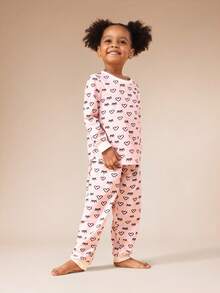 SUMWON Conjunto de Pijama de Manga Longa para Meninas com Estampa de Corações e Cílios para Sleepwear e Uso Casual e de Férias - Multicolorido - Visão 5