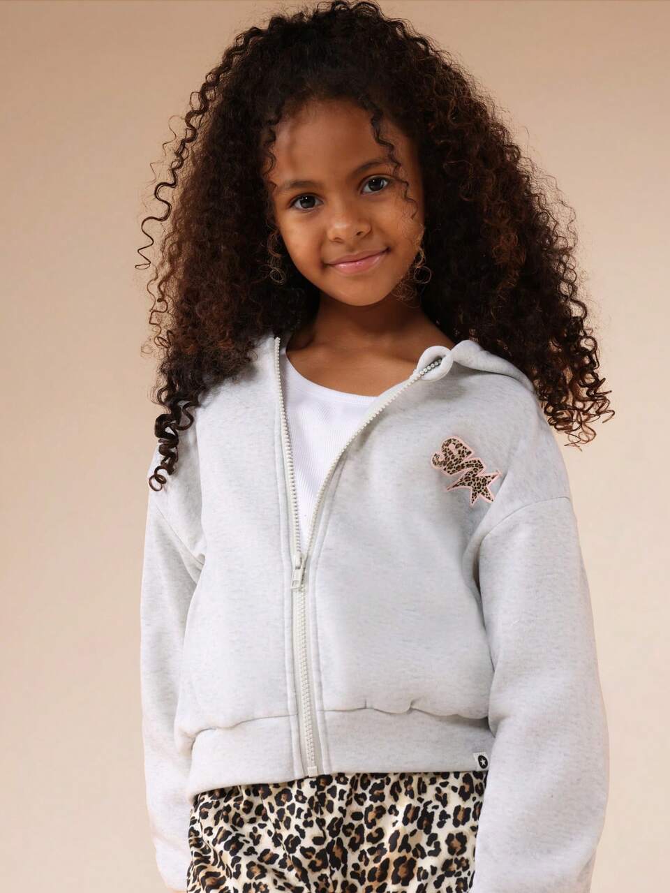 Sweat à capuche zippé avec détails imprimé léopard