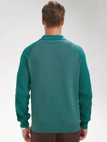 Claim Dot 男士休闲撞色拼接针织衫，秋冬款，长袖上衣 - 薄荷綠 - 查看 3