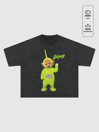 Teletubbies X ROMWE Maglietta oversize con grafica vintage lavata uomo