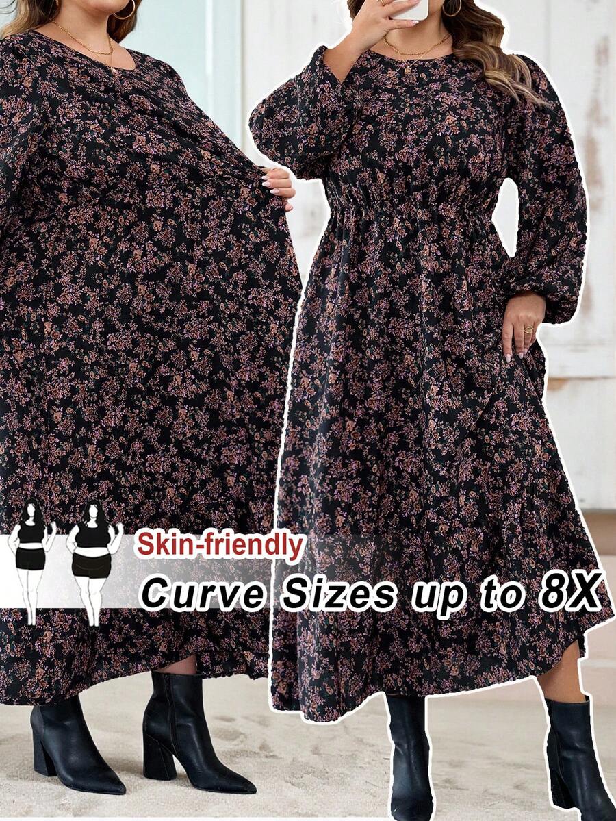 SHEIN CURVE+ 全印花休闲时尚长袖大码女士连衣裙、女士秋季连衣裙、复古风格女士婚礼宾客连衣裙、女士夜间外出连衣裙、女士返校节连衣裙、女士秋季服装、女士派对连衣裙、节日连衣裙、碎花连衣裙、女士秋季碎花连衣裙、长袖碎花连衣裙、田园风格连衣裙、收腰中长连衣裙、A 字连衣裙、万圣节连衣裙、女士秋季服装 - 彩色 - 查看 1