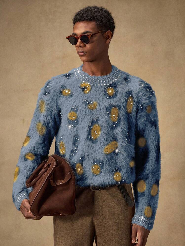 Maglione casual da uomo con vestibilità ampia - Decorato con jacquard leopardato, nuovo arrivo autunno/inverno