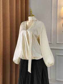 DreamSkyne Plus Size Jacquard Animal Print Satin Shiny Formal Shirt For Party & Elegant Occasions - Apricot - View 4