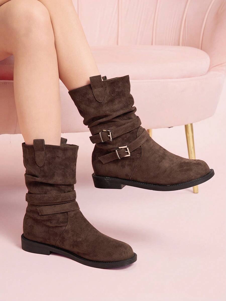 CUCCOO DOLLMOD Women's Retro Suede Buckle Ankle Boots, High-Quality Ankle Boots - Brown - View 1