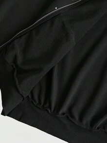 ROMWE MEN Street Life Men's Casual Fashion Street Rhinestone Print Zip-Up Hoodie Sweatshirt, Spring/Autumn, Long Sleeve Top - Black - View 5