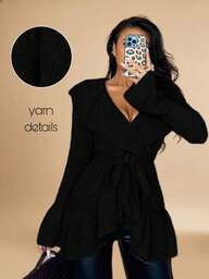 Islaluna Women's Basic Minimalist Elegant French Fashion Romantic Tie-Front Cardigan