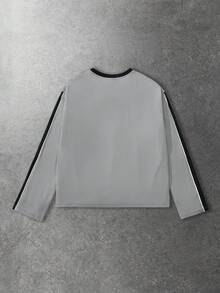 ROMWE MEN Prep تي شيرت بأكمام طويلة بطباعة نص إنجليزي، طراز الشارع الكاجوال للاستخدام اليومي