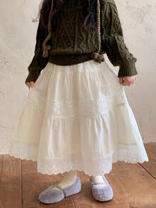 DAZY Young Girls Solid Color Casual Loose Fit Versatile Korean-Style A-Line Skirt - White - View 6