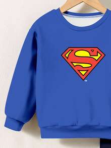 SHEIN Superman X Champster 2pcs/Set Young Boys Casual Loose Comfortable Cartoon Style Long Sleeve Sweatshirt And Pants Set, Suitable For Summer Fall Winter