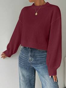 Celisse Jersey blanco de cuello redondo de manga larga, de unicolor y estilo casual para mujer Tropiluxe - Rosa Roja - Ver 4