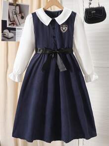 Girls' Collared Dress, Suitable For Outdoor Wear In Autumn/Winter - Blue - View 7