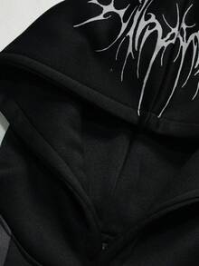 ROMWE MEN Goth Punk Style Casual Street Cross Hooded Sweatshirt For Men, Autumn/Winter - Black - View 3