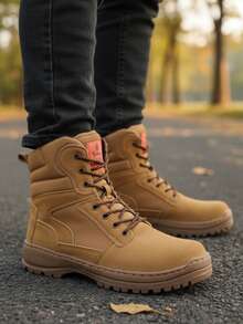 Botas Hombre Antideslizante Tela Durable Punta Redonda Cordones Suela Gruesa Estilo Outdoor Para Trabajo/Camping Botas de Montaña - Marrón - Ver 2