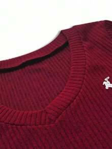 EMERY ROSE V-Neck Knit Fitted Long Sleeve Women's Solid Color Raglan Casual T-Shirt - Burgundy - View 4