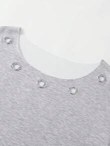 SHEIN Unity 2 chiếc áo thun nữ dáng rộng dày dặn, dáng rộng, dáng xiên, có đinh tán, khoen và kim loại phong cách Punk, màu đen và xám - Nhiều màu - Xem 5