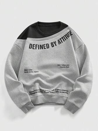 Street Life Men's Minimalist Letter Print Crew Neck Pullover Sweatshirt