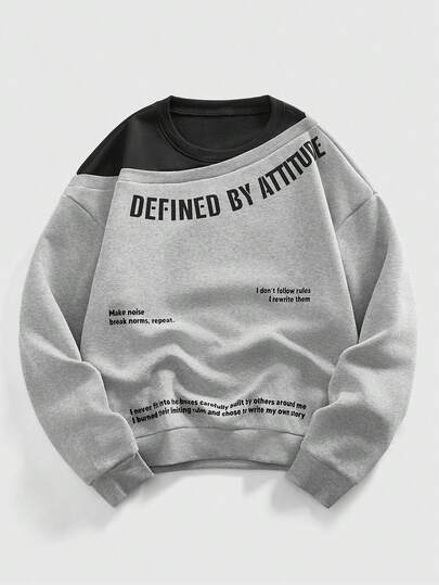 Street Life Men's Minimalist Letter Print Crew Neck Pullover Sweatshirt