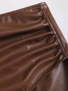 Sweetra Fashionable High-End Design Asymmetrical Pleated Bodycon Mini Skirt, Slimming, Brown, Suitable For New Year Party, Autumn/Winter - Brown - View 3