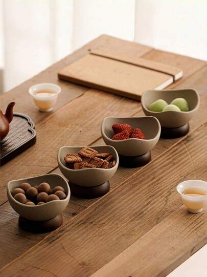 Cirelle Vintage Fruit Bowl With Sturdy Wooden Base - Reusable Multipurpose Dessert Bowl For Home And Restaurant, Hand Wash Only, Creative Fruit Snack Cup, Novelty Tableware, Textured Surface | Kitchen Decor