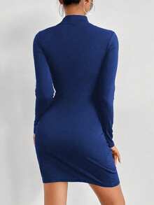 Chiquease Sexy Solid Color Hollow Out Bodycon Dress - Blue - View 2