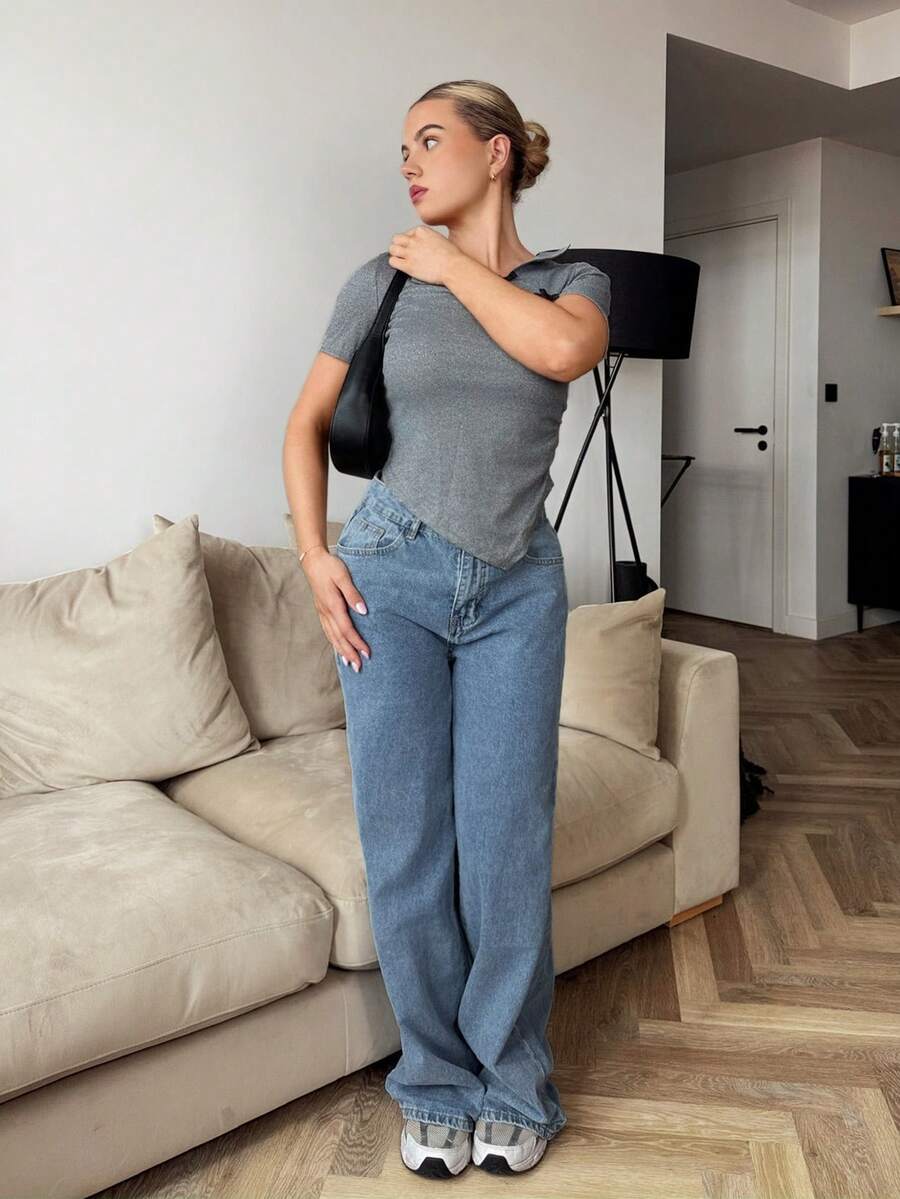 Bethéva Jeans casuales y sueltos con botones delanteros y varios bolsillos, para uso diario - Lavado ligero - Ver 1