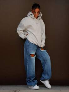 SAYEHFBABY 休闲水洗做旧直筒牛仔裤 - 深色水洗藍 - 查看 4