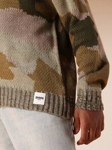 SUMWON Chunky Knit Crew Neck Sweater With Camouflage Pattern Long Sleeve Pullover For Fall Winter - Army Green - View 6