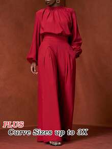 Slaydiva Phong cách mới đầu thu, phù hợp cho tiệc sinh nhật, tựu trường, phong cách học đường, mặc hàng ngày, thường ngày, kỳ nghỉ, du lịch biển, tắm nắng, thanh lịch, đi làm, công sở, bộ đồ 2 mảnh cỡ lớn dành cho nữ gồm áo dài tay cổ đứng và quần ống đứng xếp ly có túi và khóa kéo, màu đỏ tía, cuối hè đến đầu thu, trang phục màu đỏ cho nữ, quần ống rộng cho nữ, bộ đồ phối màu đỏ cho nữ, trang phục ngày Valentine. - Đỏ - Xem 6