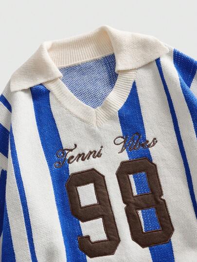 Street Life Maglione a maglia con colletto a mezza altezza, stile universitario, con ricamo a lettera jacquard per uomo