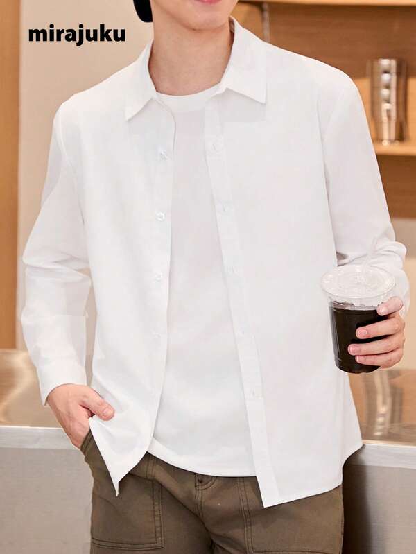 SHEIN School Uniform Casual Slim Fit Shirt For Teenage Boys, Suitable For Activities, Graduation