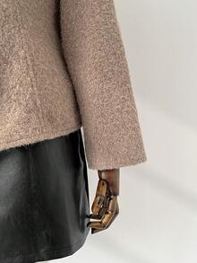 Auralis Plus Size Women's Autumn And Winter Elegant And Comfortable Daily Khaki Belt Buckle V-Neck Jacket,Fall,Winter Coats,Y2k,Women's Winter Fall/Winter - Khaki - View 7