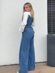 Jeta Ari 女士蓝色连体裤二合一套装 配有腰带 阔腿裤 春夏连体裤 - 中等水洗藍 - 查看 2