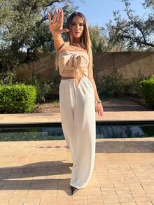 Manon Tanti Pantalones holgados con cintura de cordón en tela arrugada texturizada - Blanco - Ver 5