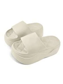 Zapatillas de casa mujer zapatillas de casa, Sandalias de plataforma,zapatillas de estar por casa mujer,fáciles de poner y quitar, material EVA, suave y cómodo, transpirable y resistente al desgaste, adecuadas para caminar a diario, ir de compras, vacaciones en la playa, piscina, uso en baños interiores. - Beis - Ver 13