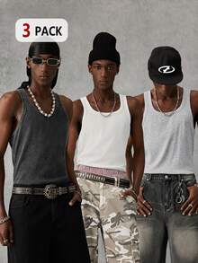 Manfinity NXTstreet 3pcs/Set Men's White, Grey & Black Slim Fit Knit Top - Multicolor - View 1