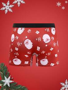 Christmas Funny Print Cartoon Quirky Santa Claus, Gift Box, Candy Cane, Bell, Snowflake, Snowman, Family Party Men's Mid-Length Boxer Briefs - Multicolor - View 2