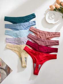 9pcs/Pack Comfortable Seamless Thong Panties, Casual Series - Multicolor - View 2