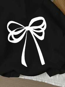 女婴休闲可爱蝴蝶结装饰宽松针织柔软卫衣，黑白配色，舒适适合秋冬季节，女婴外套，女婴服装，黑色女婴服装 - 彩色 - 查看 5