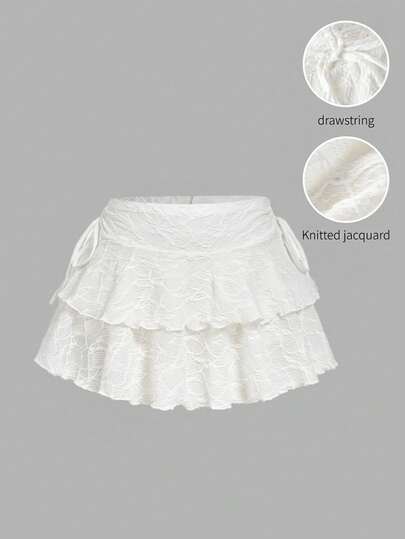 SHEIN MOD 复古提花面料抽绳半身裙，双层裙摆，层叠蛋糕裙，尽显皇家复古优雅，70年代复古风，千禧年风格，完美适用于约会之夜、派对、皇家风范、节日和生日装扮，冬季、圣诞节、新年、感恩节等场合，女士必备。