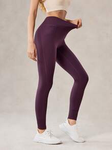 OutZeal Women Outdoor Leggings Solid Color Workout Gym Yoga Thermal Lined Tummy Control High Waist Multi Pocket Sports Pants Fall Winter - Purple - View 6