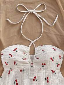 Soleia Áo ba lỗ dây mảnh họa tiết quả anh đào dễ thương cho kỳ nghỉ - trắng - Xem 5